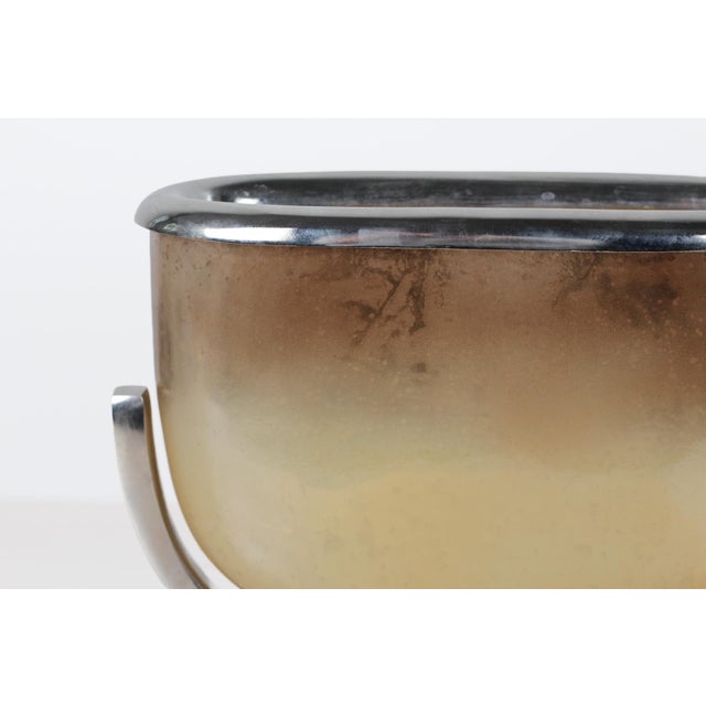 Mid-Century Modern Smoked Gold Glass and Chrome Large Sculptural Jardinière For Sale - Image 4 of 14