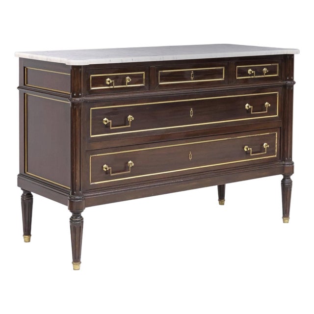 French Antique Mahogany Louis XVI Marble Top Commode For Sale