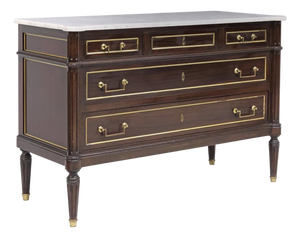 French Antique Mahogany Louis XVI Marble Top Commode