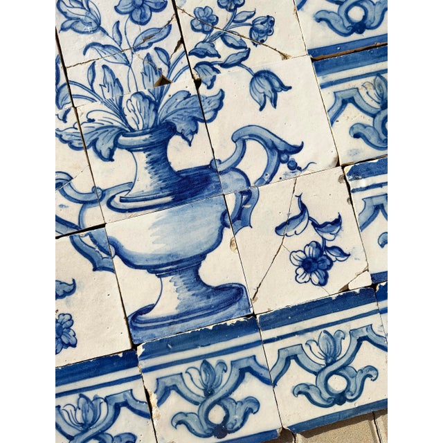 Blue 18th Century Portuguese Baroque Blue & White Floral Urn Tile Panel For Sale - Image 8 of 16