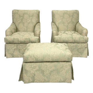 1980s Pair of "Colefax" Swivel Lounge Chairs & Ottoman Made in the Usa by Pearson For Sale