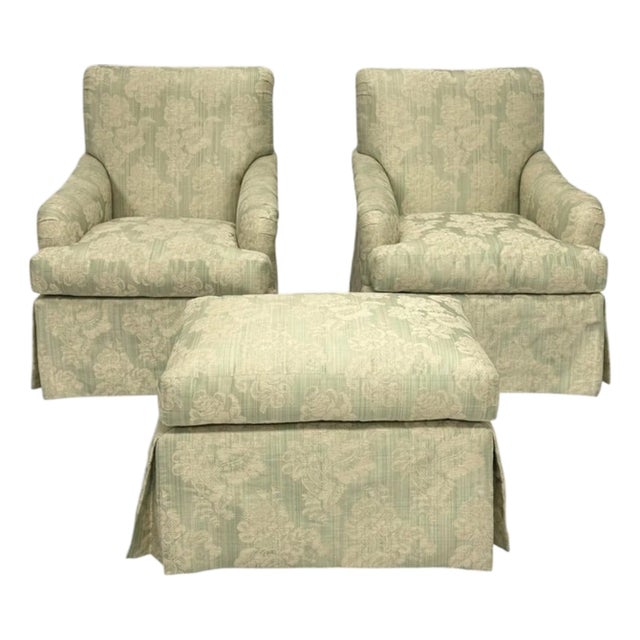 1980s Pair of "Colefax" Swivel Lounge Chairs & Ottoman Made in the Usa by Pearson For Sale