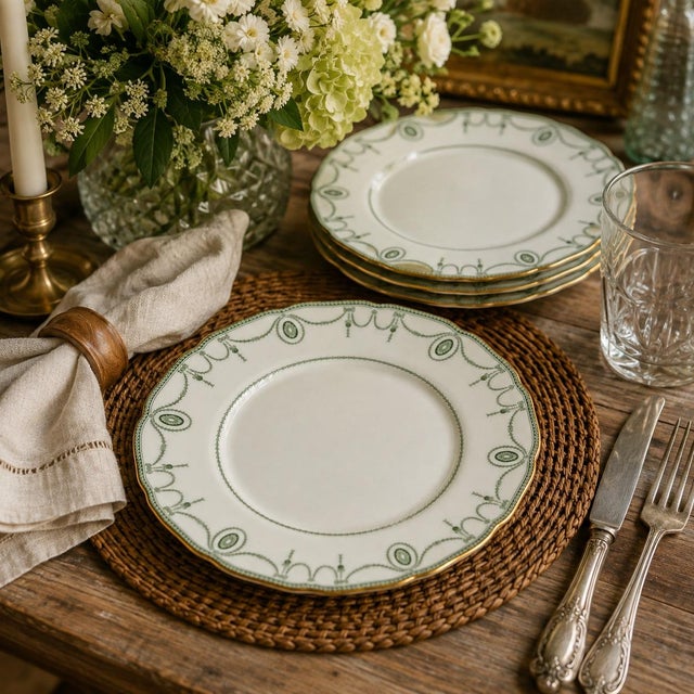 Royal Doulton Antique Royal Doulton Countess Green & Gold Luncheon Plates, Set of 4 For Sale - Image 4 of 12