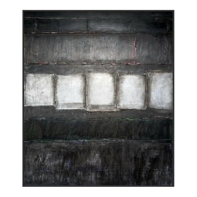 # 24" X H 28" Black and White Abstract Geometric Minimalist High-End Oil on Canvas For Sale