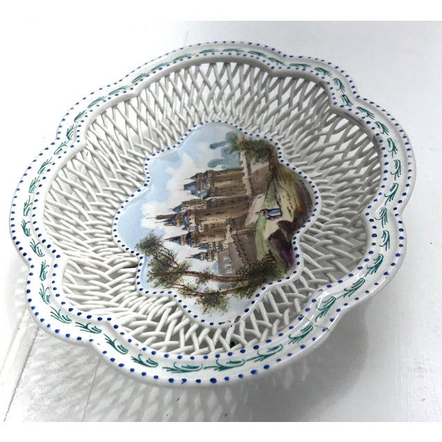 Lille France Faience Reticulated center bowl with provincial scene decoration. These items are often attributed to Lille...