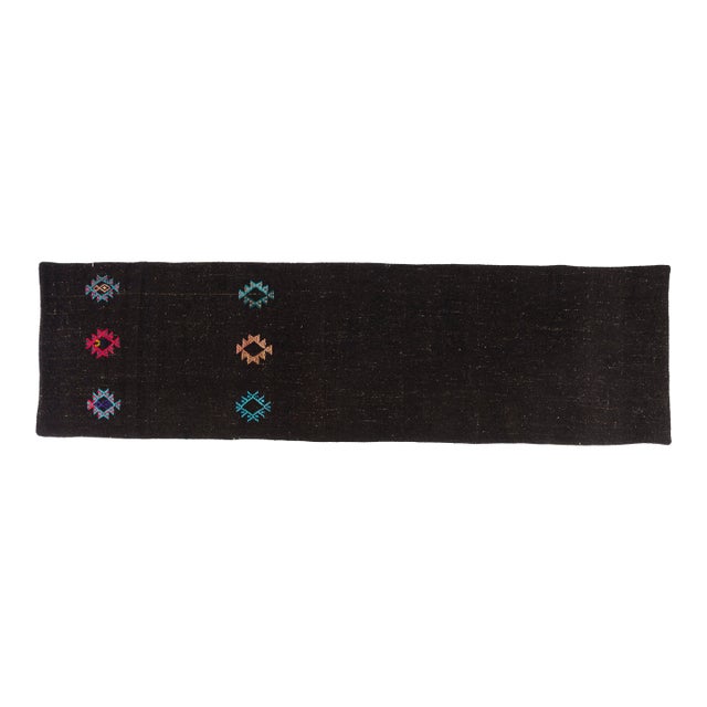 Organic Vintage Black Kilim Runner For Sale