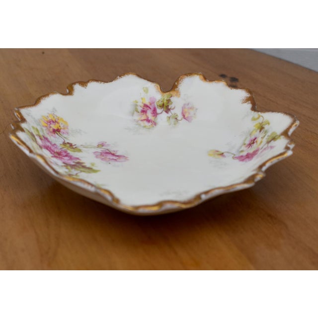Limoges, France Antique Limoges Trinket Dish Elite Works France Porcelain Floral Leaf Shape Gilt For Sale - Image 4 of 15