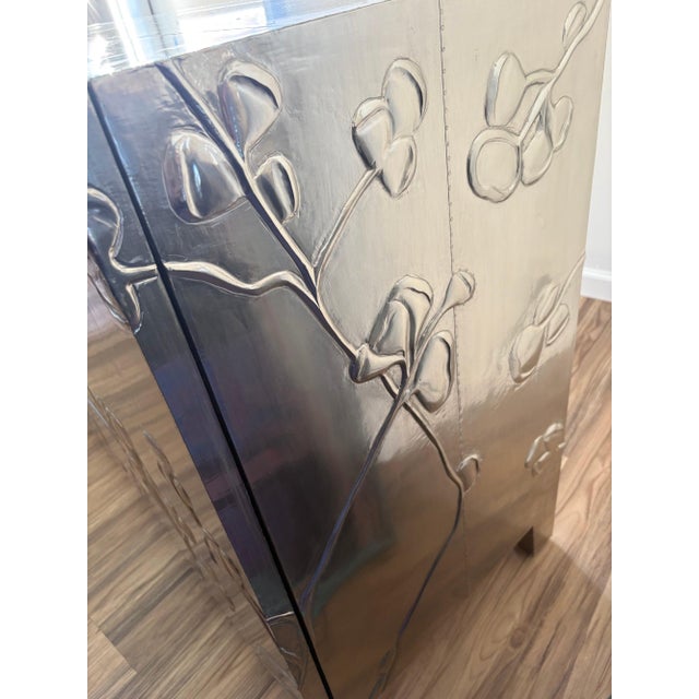 Wood 1980s Bernhardt Interiors "Fleur" Credenza in German Silver & Reclaimed Teak For Sale - Image 7 of 18
