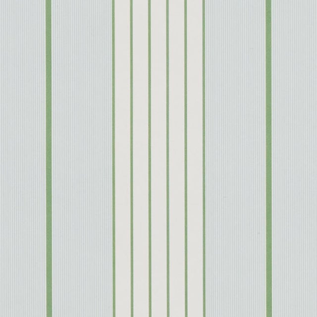 Traditional Schumacher Audrey Stripe Wallcovering In Sky & Leaf For Sale - Image 3 of 6