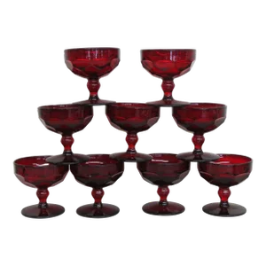 Paden City Glass Ruby Red Georgian Pattern Honeycomb Sherbet Set of Nine