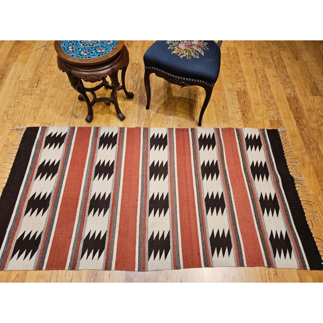Vintage Native American Navajo Rug, Handwoven Wool, Banded Geometric Pattern, 3x5 For Sale - Image 14 of 14