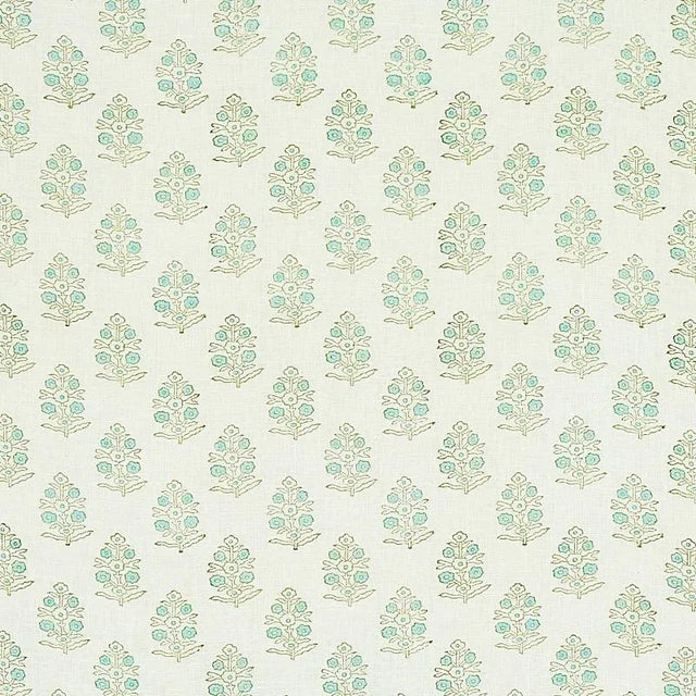 Petite bunches of stylized flowers are meticulously block printed by hand on a soft linen ground, giving each bouquet...