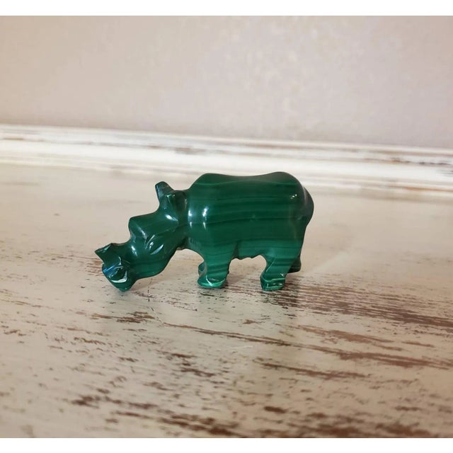 Malachite Carved & Polished Rhinoceros Shaped Stone For Sale - Image 11 of 11