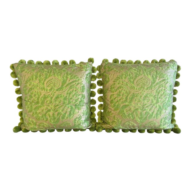 Pair of Custom Venetian Mariano Fortuny Damask Pillows For Sale