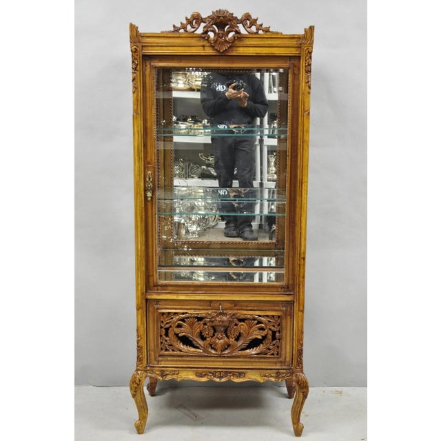 Vintage French Baroque Style Carved Wood & Glass Curio China Display Cabinet For Sale - Image 16 of 16