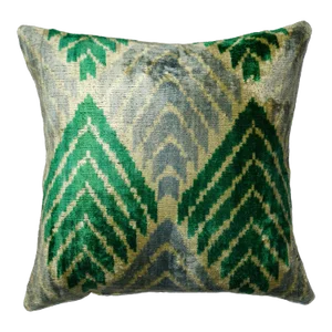 Contemporary Velvet Gray Green Throw Pillow With Down Inser