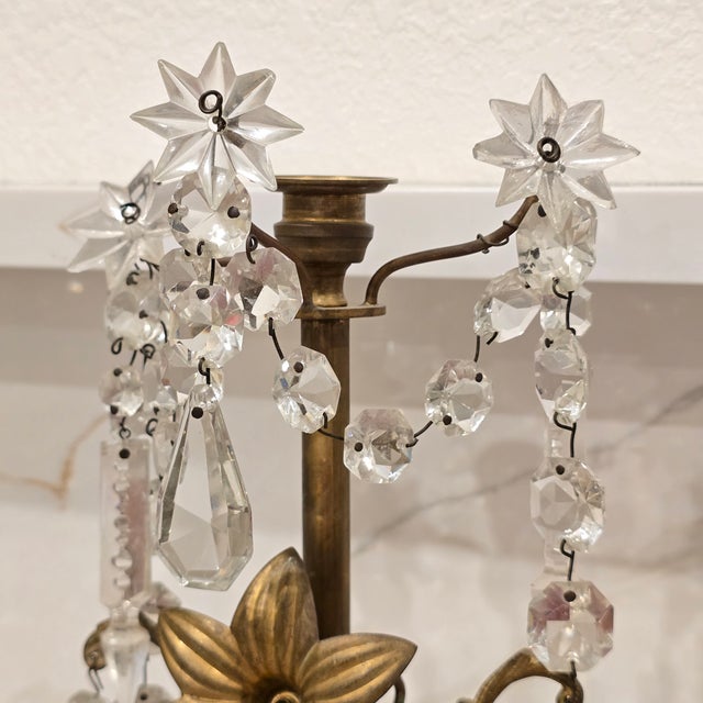 1950s Pair of 1950s French Regency Style Gilt and Crystal Girandole For Sale - Image 5 of 14