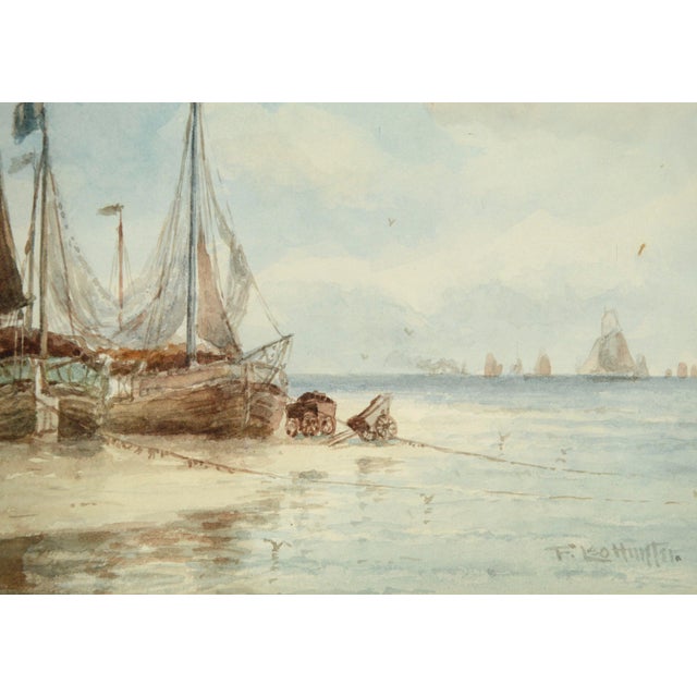 Sailboats in the Harbor, Early 20th Century Figurative Landscape Watercolor by Frederick Leo Hunter For Sale - Image 4 of 7