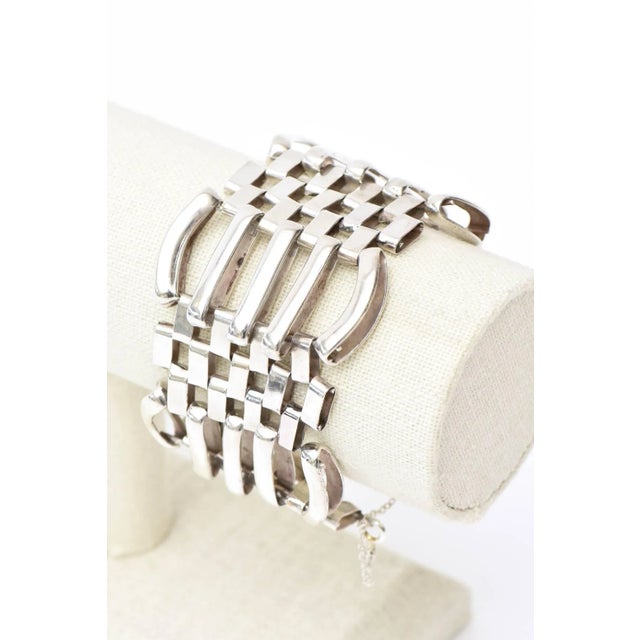 Vintage Sterling Silver Modernist Sculptural Link Cuff Bracelet Hallmarked, 1970's For Sale - Image 9 of 9