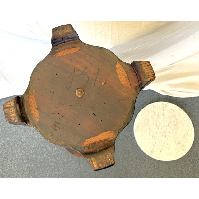 1900's Solid Wood Reeded Pedestal/ Plant Stand With Marble Top For Sale - Image 17 of 18