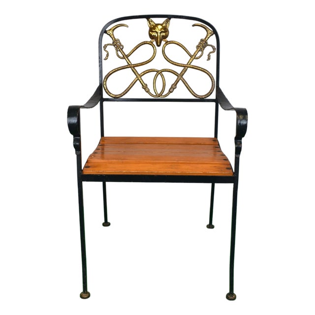 late 20th century Fox Hunting Armchair Painted Iron W/ Brass Back Provenance: The Susie Hilfiger Collection For Sale