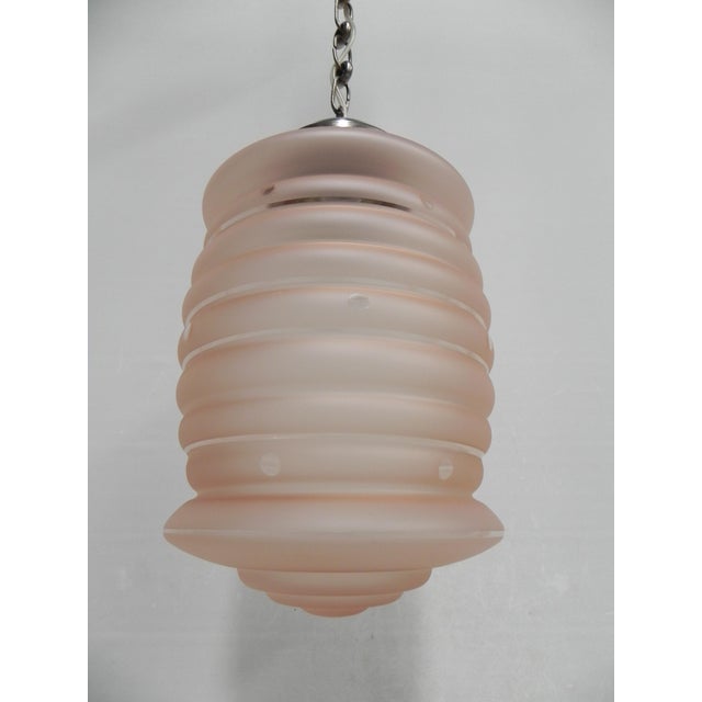 Art Deco Hanging Lamp with Pink Frosted Glass Shade, 1930s For Sale - Image 4 of 11