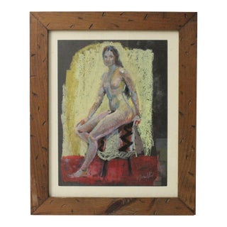 1980s "Art School Model" Oil Pastel Drawing by John Elliot, Framed For Sale