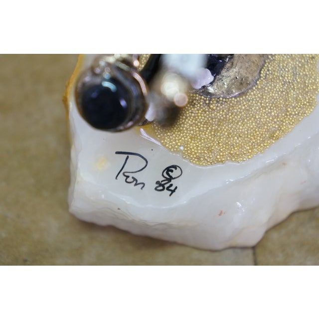 1984 Ron Lee Signed 24k Gold Dancing Polka Dot Clown Sculpture Onyx 4" For Sale - Image 12 of 13