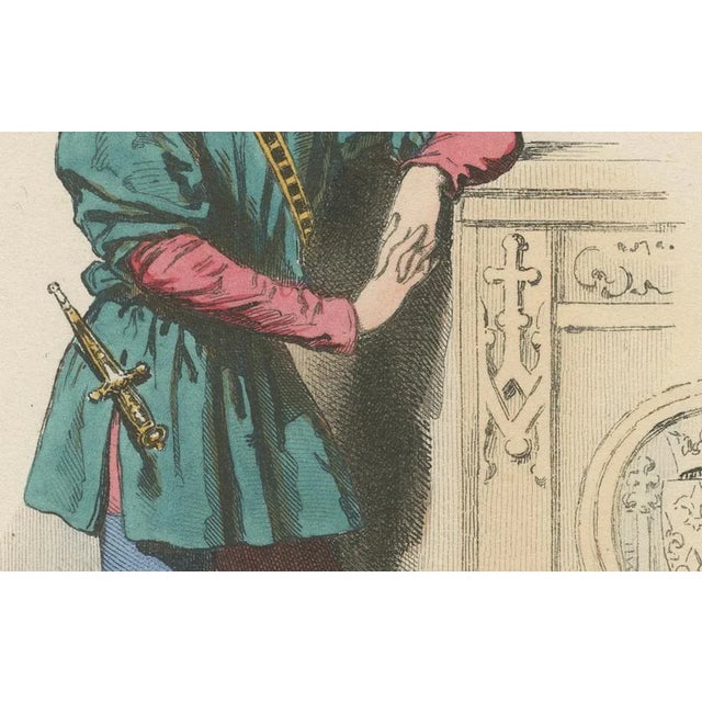 Antique French Costume Print of Medieval Page Boy, Hand-Colored, 19th Century For Sale - Image 3 of 10