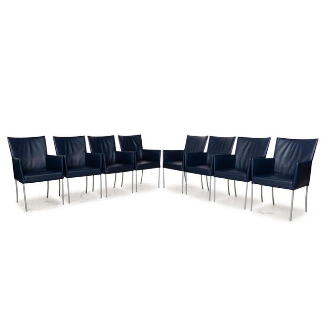 Arc-E Leather Blue Dining Room Chairs, Set of 8 For Sale - Image 14 of 14