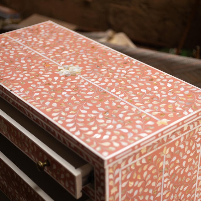 Not Yet Made - Made To Order Arabesque Inlay Five-Drawer Tallboy - Coral by House of Jaipur For Sale - Image 5 of 10