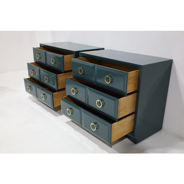 1960s Pair of Robsjohn-Gibbings for Widdicomb Chests Newly Lacquered in Deep Green For Sale - Image 5 of 11