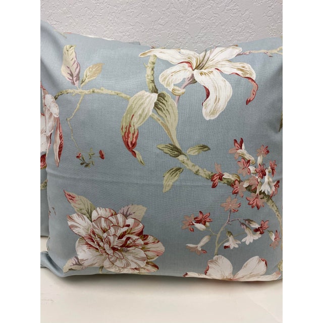 Early 21st Century Pair of 22" Square Pillows With Lilly, Carnation & Japanese Magnolia Floral Print - Made in Uk. For Sale - Image 5 of 8