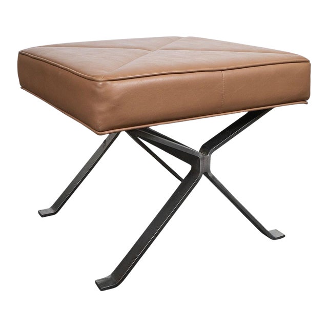 Leather Upholstered Campaign Style Bench by Cumberland For Sale