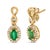 Contemporary 10K Yellow Gold Oval Cut Green Emerald 5x3 mm and 1/7 Cttw Round Diamond Dangle Earrings, A Pair For Sale - Image 3 of 5