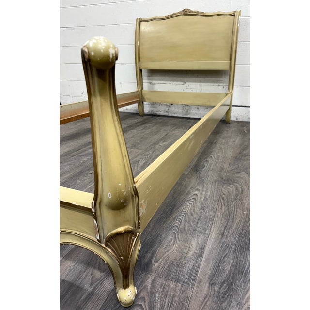 Wood Vintage Twin Size French Provincial Louis XV Style French Bisque Cream Bed For Sale - Image 7 of 17