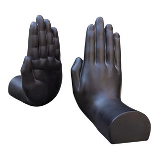 A Pair- Modernist Black Hand Book Ends Figurines For Sale
