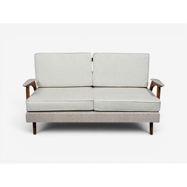 Peter Hvidt & Orla Mølgaard-Nielsen Style, Settee, Cream Boucle, Denmark, 1960s For Sale - Image 4 of 10