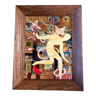 Contemporary Original Wayne Cunningham Abstract “Running Man” Collage Vintage Frame For Sale