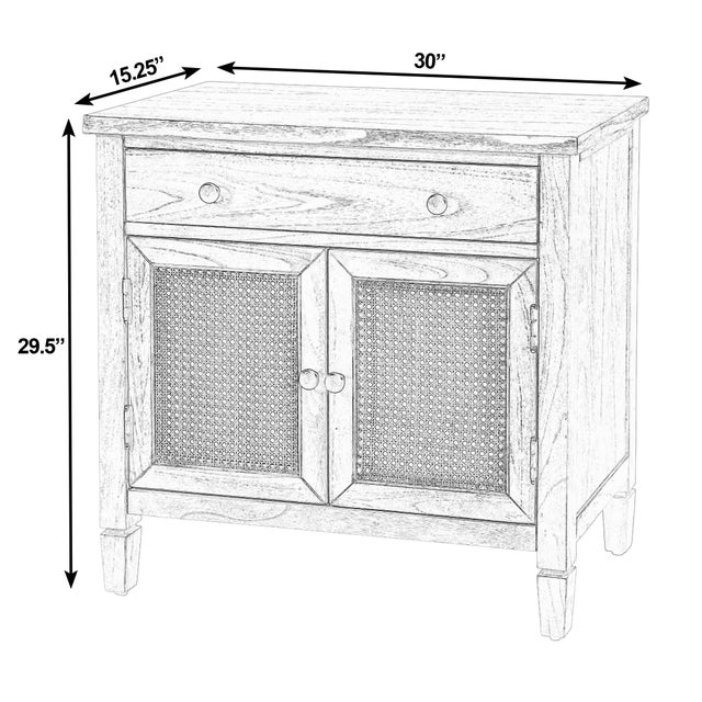 Spritely Home Accent Furniture Flagstaff 30 in. W Rectangular Cane 1 Drawer-2 Door Accent Chest, Desert Sand For Sale - Image 4 of 11