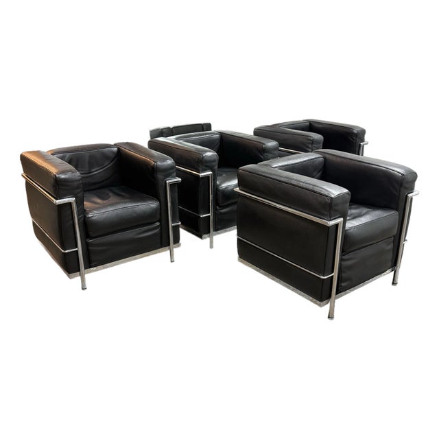 Le Corbusier Style Cube Lounge Chairs, Set of Four For Sale