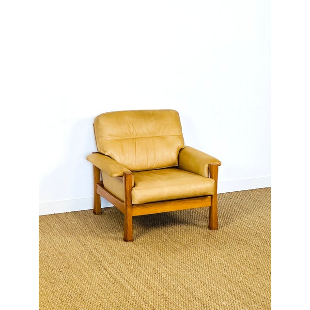 Complete Living Room Set in Camel Leather in the style of Pierre Chapo, 1960, Set of 3 For Sale - Image 14 of 18