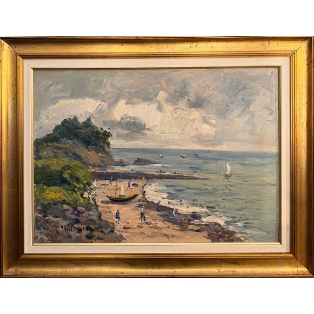 1980s Balansino, Seascape with Figures, 1984, Oil on Panel, Framed For Sale - Image 5 of 5