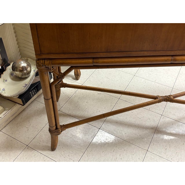 Chestnut Tommy Bahama Rattan Console Table For Sale - Image 8 of 11