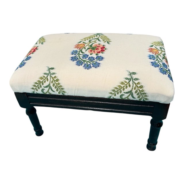 1920s English Mahogany Footstool Newly Upholstered Seat Turned Legs Stool For Sale In Philadelphia - Image 6 of 14