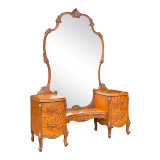 Vintage French Provincial Bedroom Vanity Mirror Desk For Sale