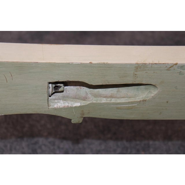 Pair Tufted French Louis XV Painted Silk/Damask Paint Decorated Twin Size Beds For Sale - Image 9 of 15