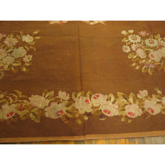 Textile 1830s Brown Floral Antique French Empire Aubusson Carpet 8' X 9'3" Flatweave Wool Rug For Sale - Image 7 of 9