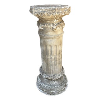 Weathered Neoclassical Cast-Concrete Garden Column Pedestal For Sale