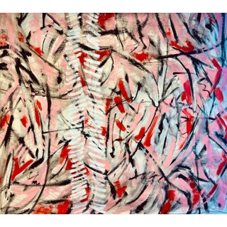 1978 Large Pink & Orange Abstract Oil Painting – Bold & Expressive American Art For Sale